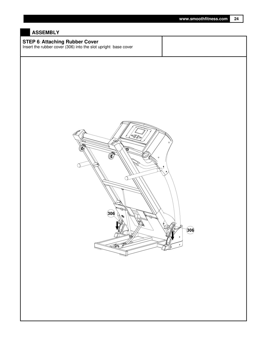 Smooth Fitness 5.25 Motorized Treadmill owner manual Attaching Rubber Cover 