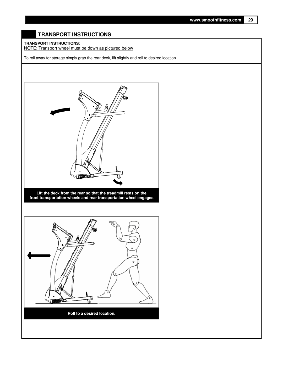 Smooth Fitness 5.25 Motorized Treadmill owner manual Transport Instructions 