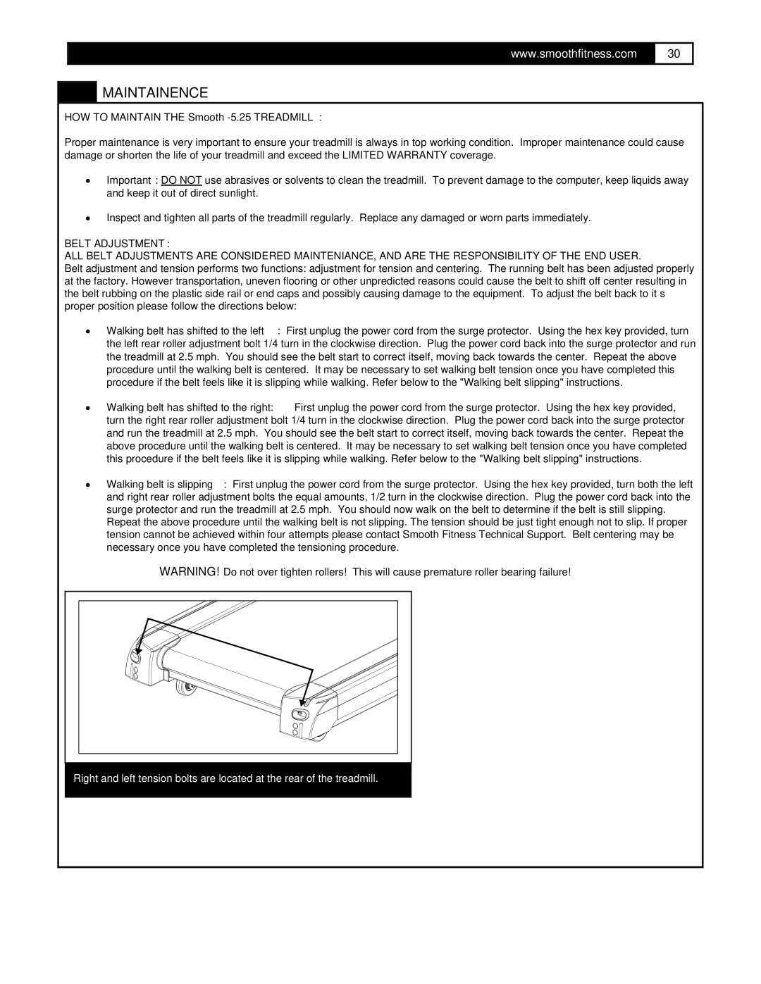 Smooth Fitness 5.25 Motorized Treadmill owner manual Maintainence, HOW to Maintain the Smooth -5.25 Treadmill 