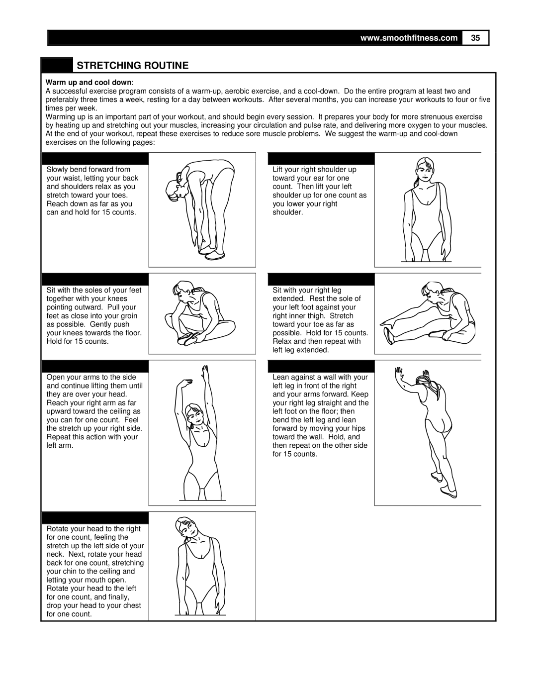 Smooth Fitness 5.25 Motorized Treadmill owner manual Stretching Routine 