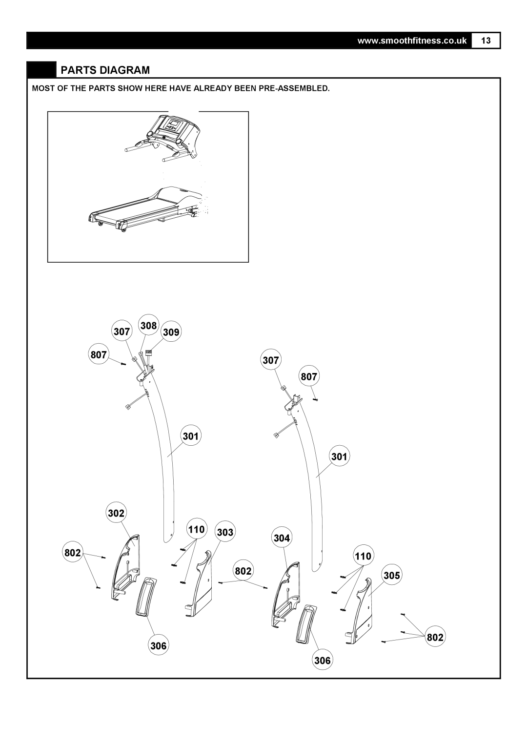 Smooth Fitness 5.25E user manual 307 308 309 807 301 302 110 303 304 802 305 306 