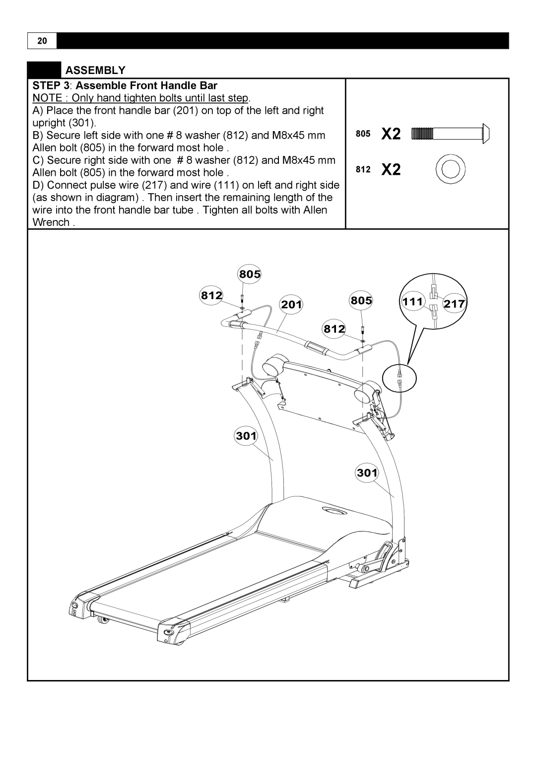 Smooth Fitness 5.25E user manual Assemble Front Handle Bar 