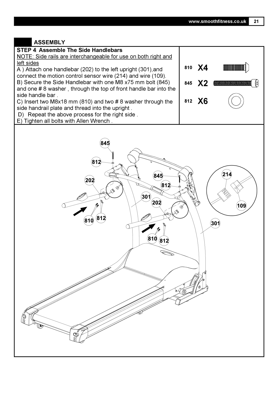 Smooth Fitness 5.25E user manual Assemble The Side Handlebars 