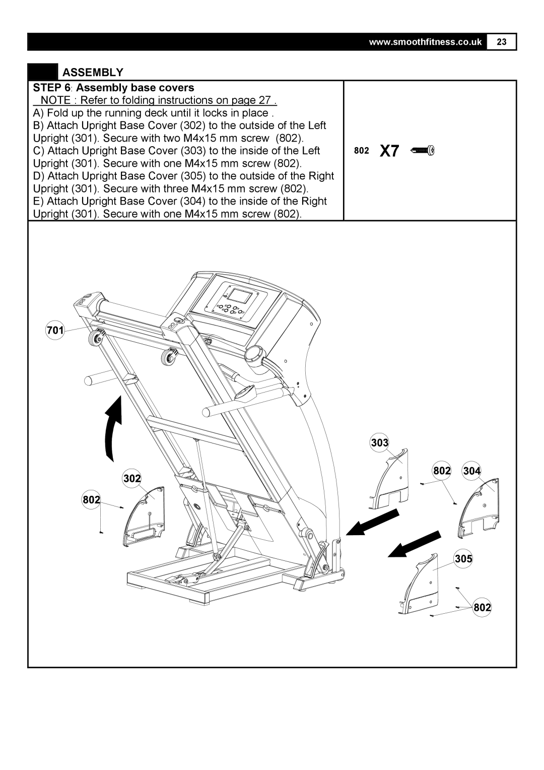 Smooth Fitness 5.25E user manual Assembly base covers 