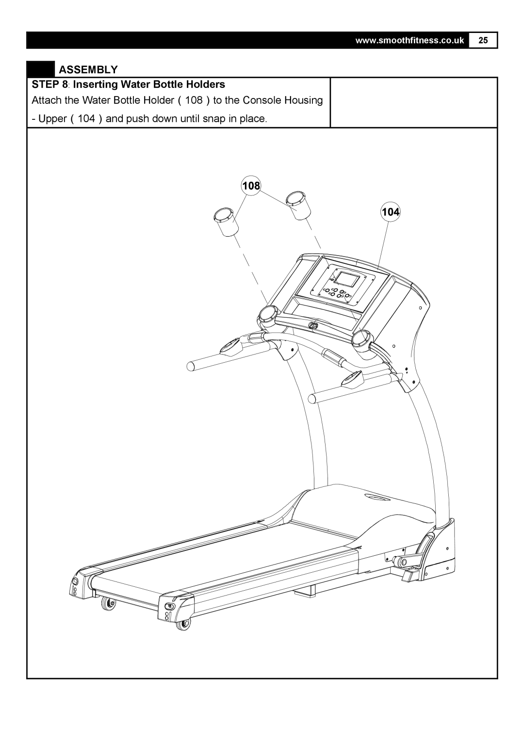 Smooth Fitness 5.25E user manual Inserting Water Bottle Holders 