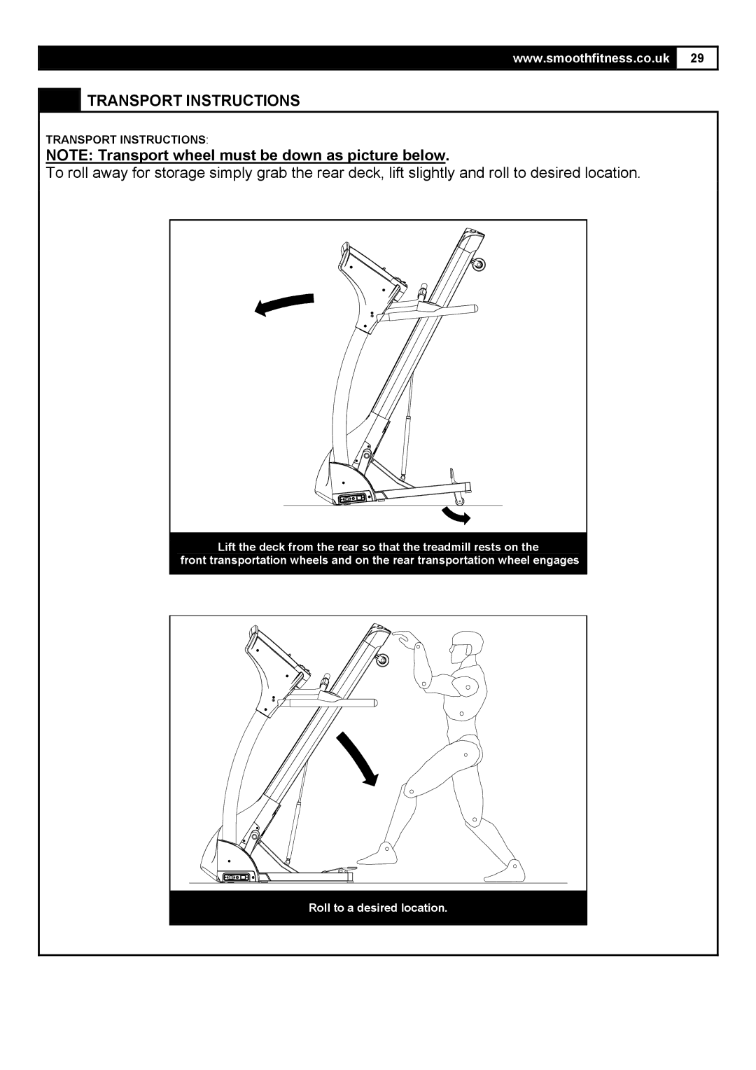 Smooth Fitness 5.25E user manual Transport Instructions 