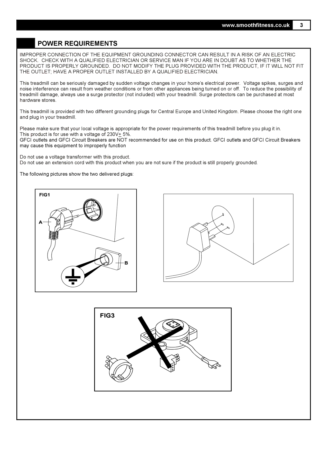 Smooth Fitness 5.25E user manual Power Requirements 