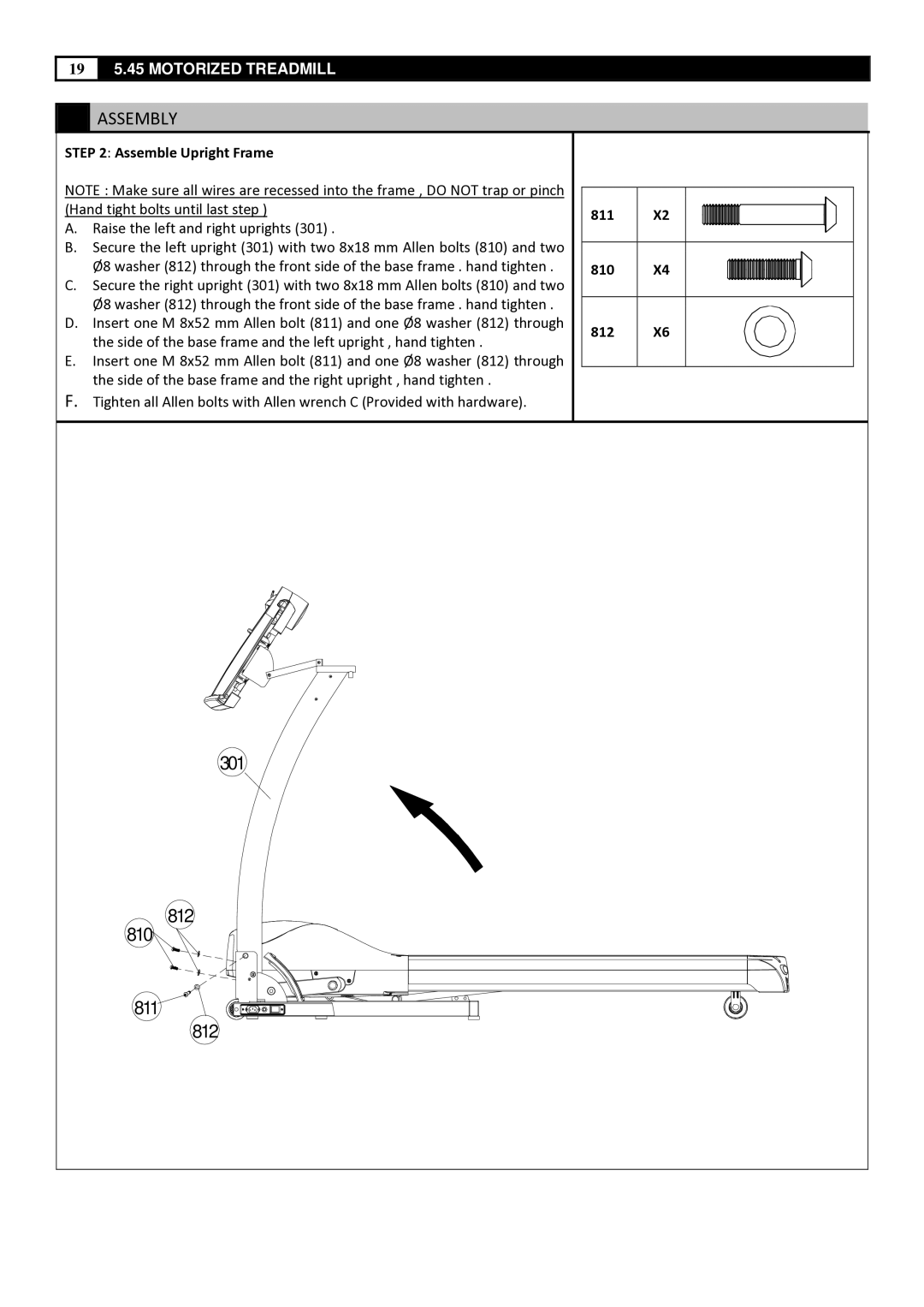 Smooth Fitness 5.45 manual Assemble Upright Frame, 811, 810, 812 