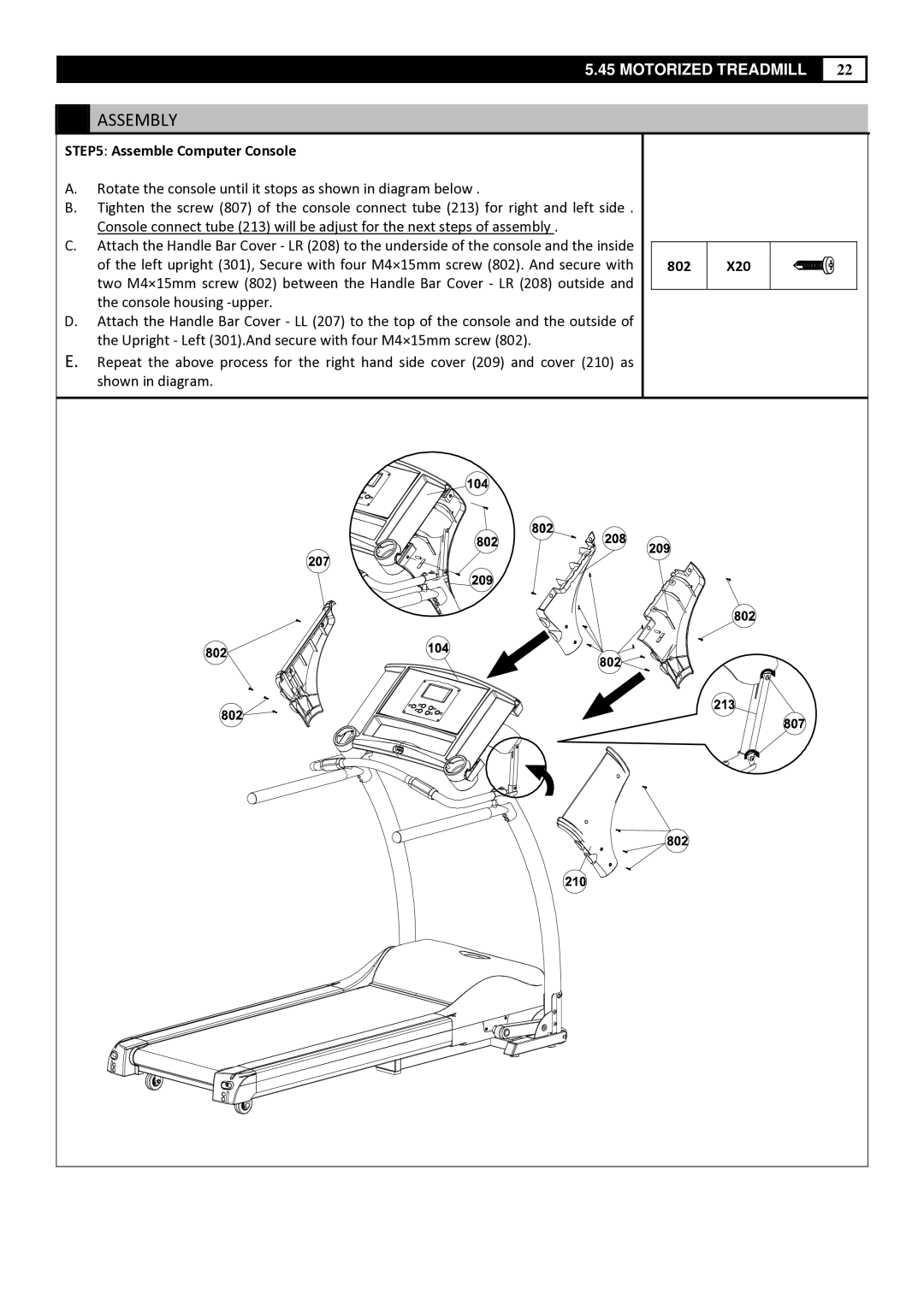 Smooth Fitness 5.45 manual Assemble Computer Console, 802 X20 