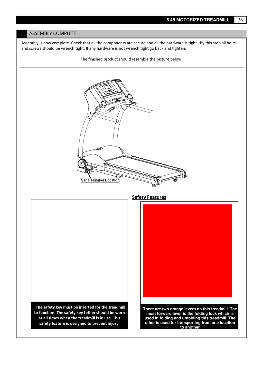 Smooth Fitness 5.45 manual Assembly Complete, Safety Features 