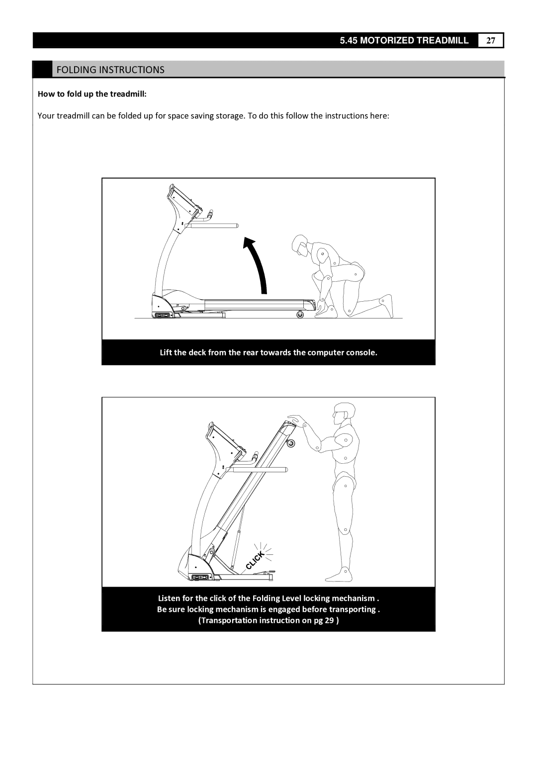 Smooth Fitness 5.45 manual Folding Instructions, How to fold up the treadmill 