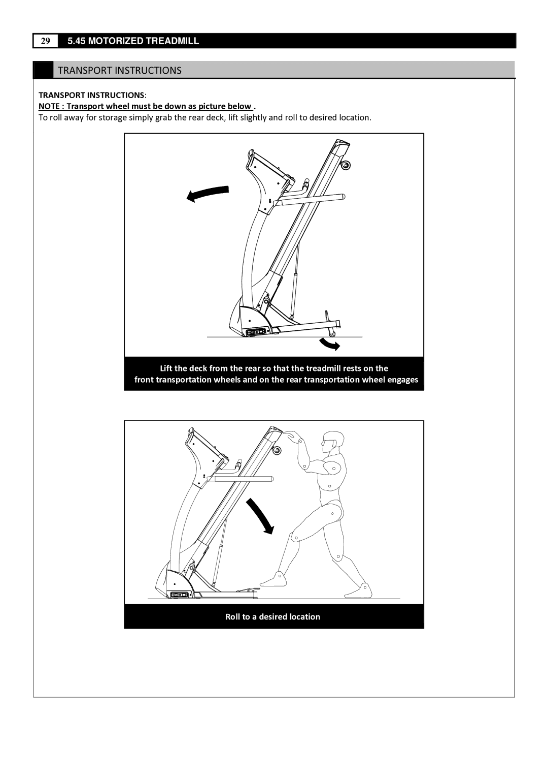 Smooth Fitness 5.45 manual Transport Instructions 