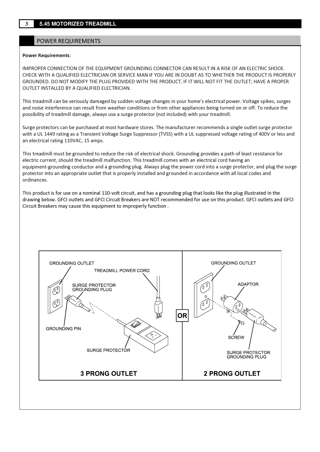 Smooth Fitness 5.45 manual Power Requirements 