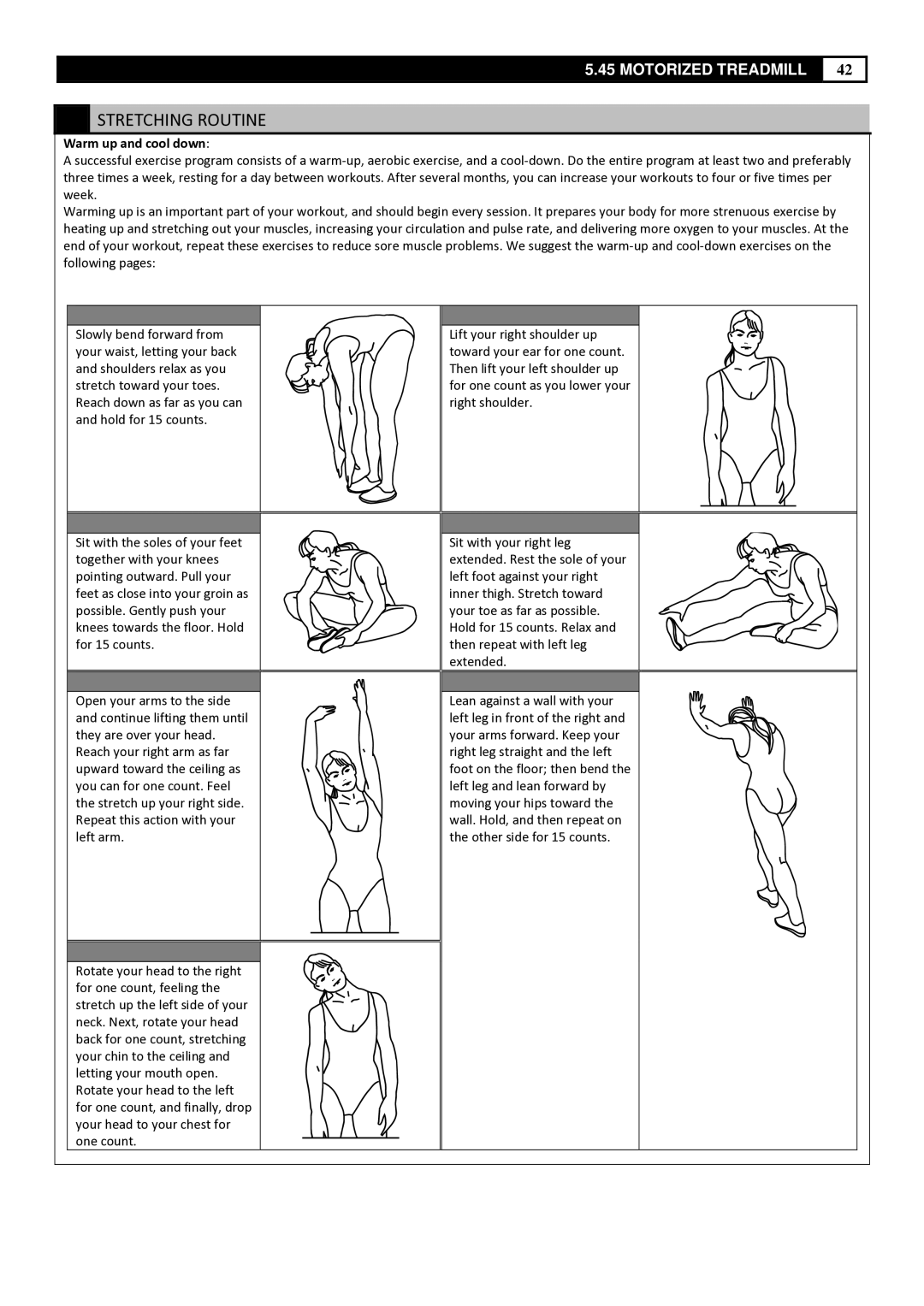 Smooth Fitness 5.45 manual Stretching Routine, Warm up and cool down 