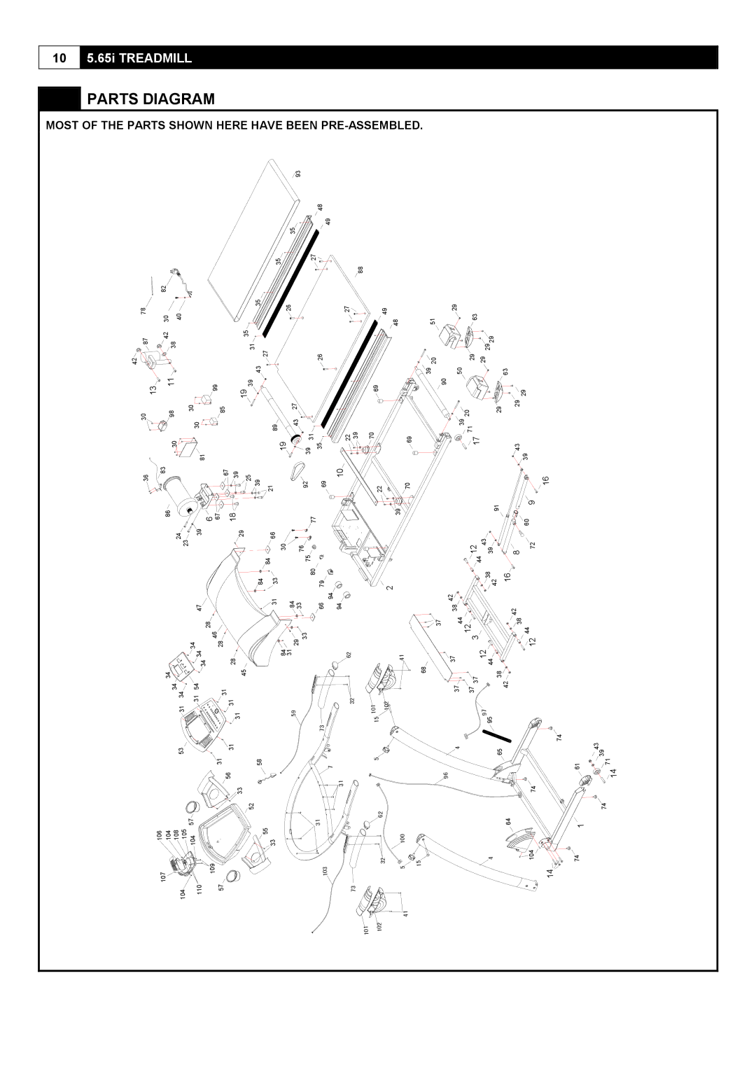 Smooth Fitness 5.65I user manual Parts Diagram 