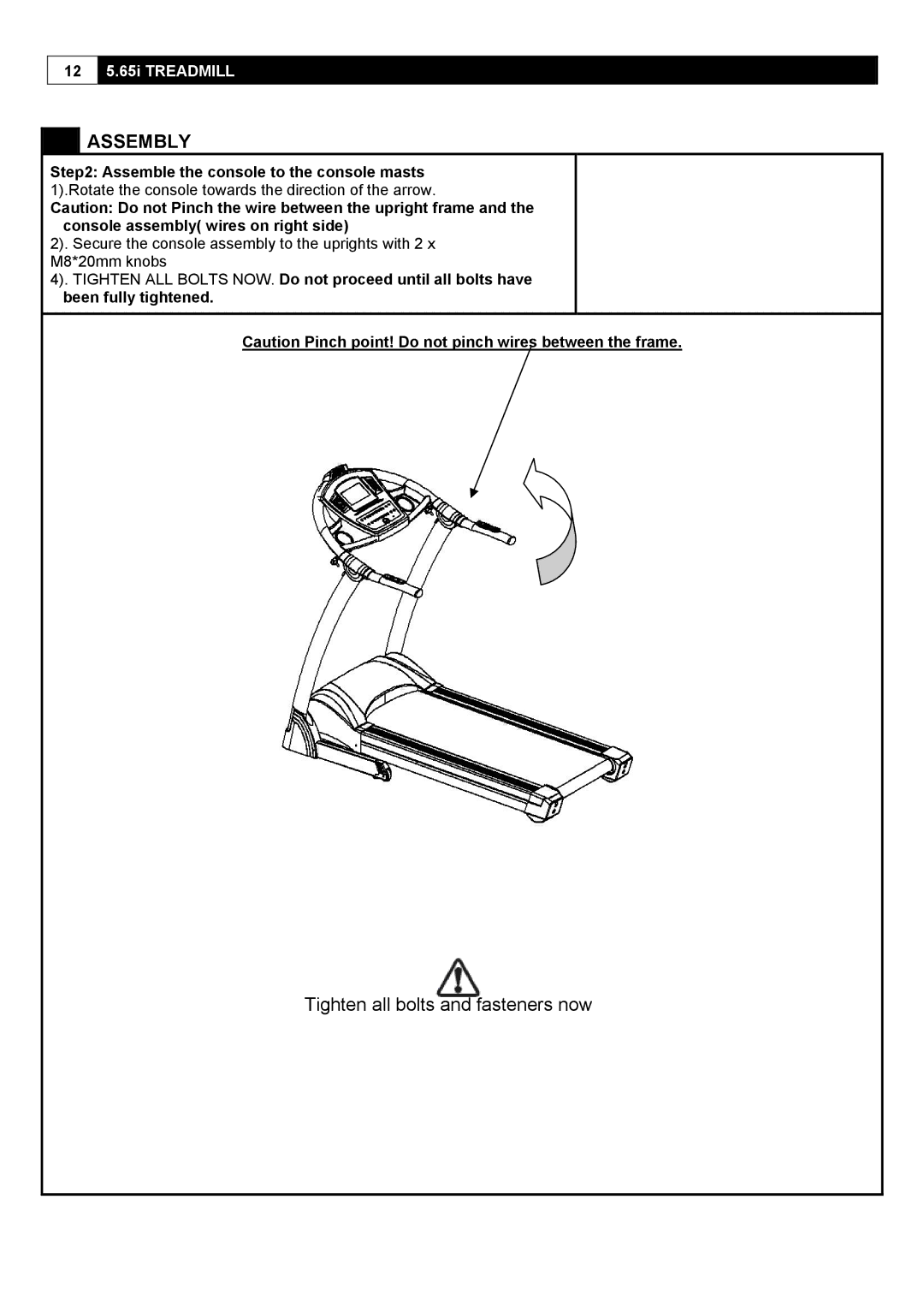 Smooth Fitness 5.65I user manual Assembly, Assemble the console to the console masts 