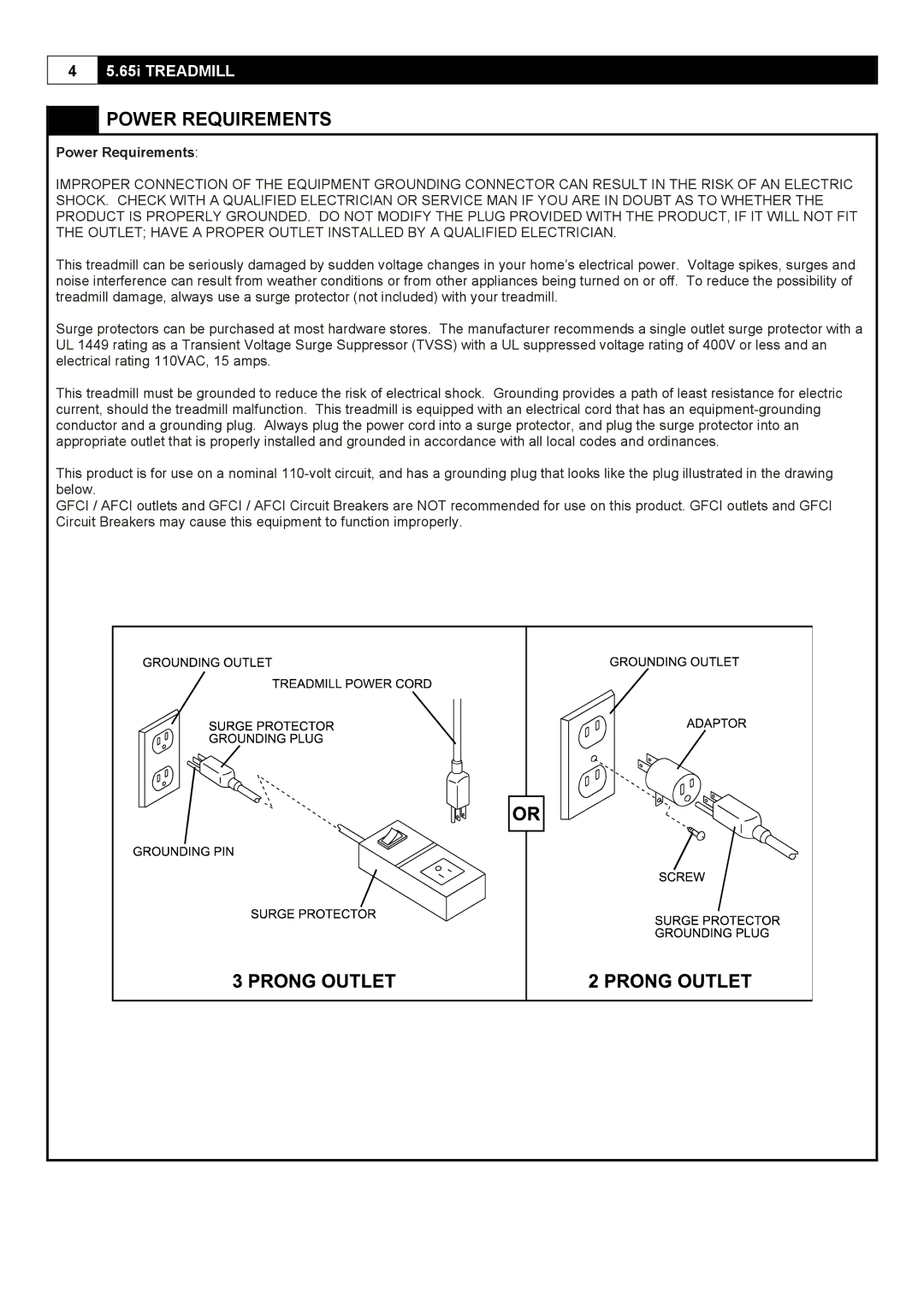 Smooth Fitness 5.65I user manual Power Requirements 