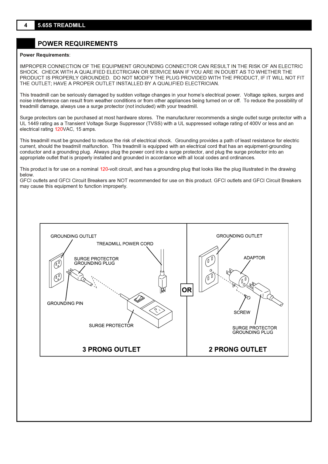 Smooth Fitness 5.65S user manual Power Requirements 