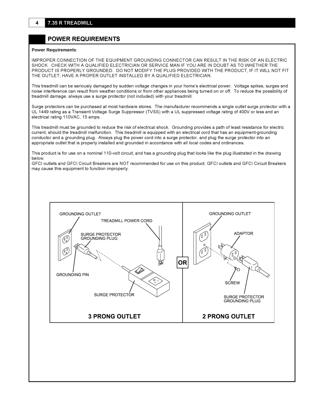 Smooth Fitness 7.35 R user manual Power Requirements 