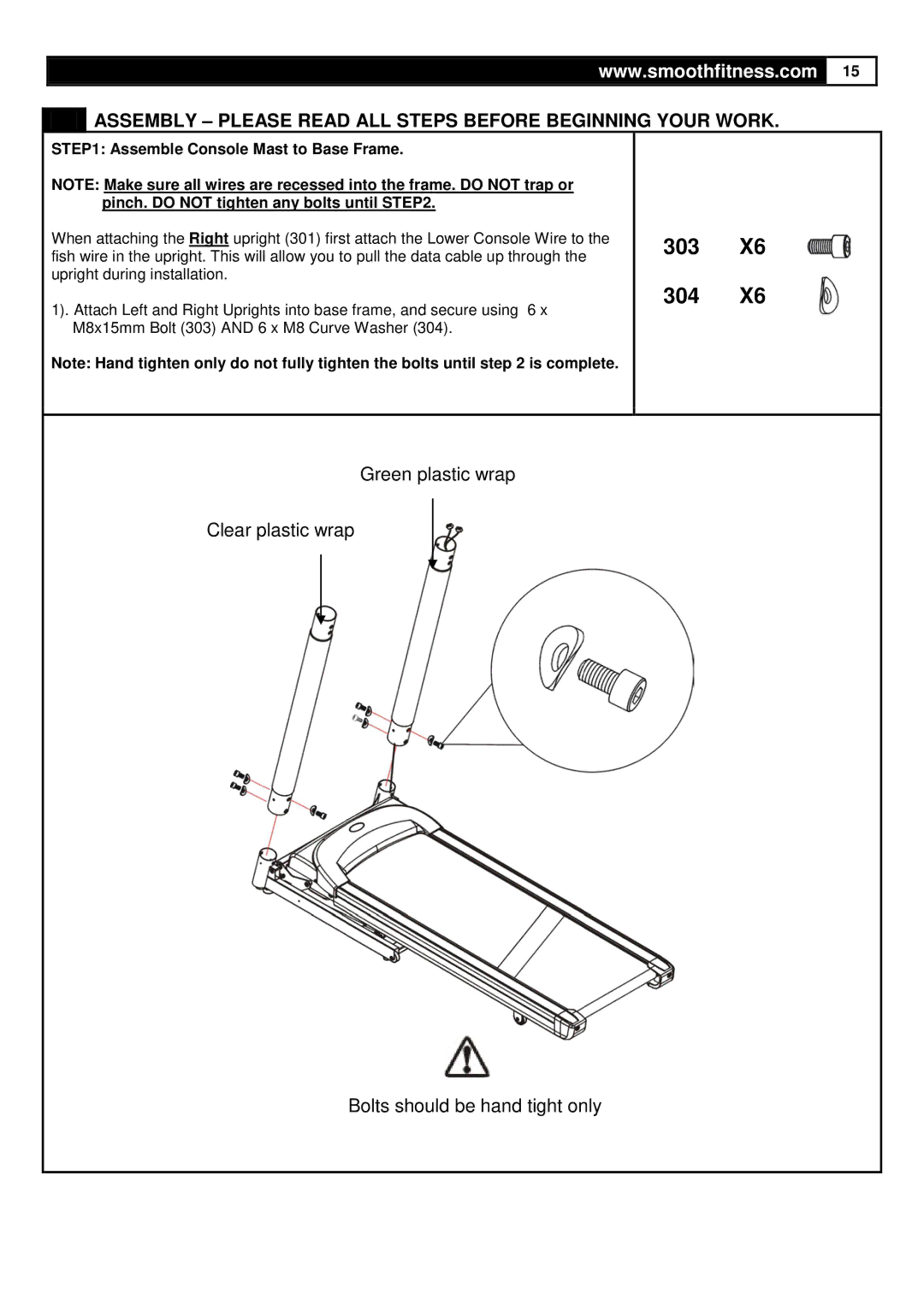 Smooth Fitness 735 user manual 303, Assembly Please Read ALL Steps Before Beginning Your Work 