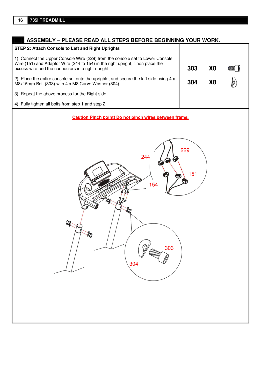 Smooth Fitness 735 user manual Attach Console to Left and Right Uprights 