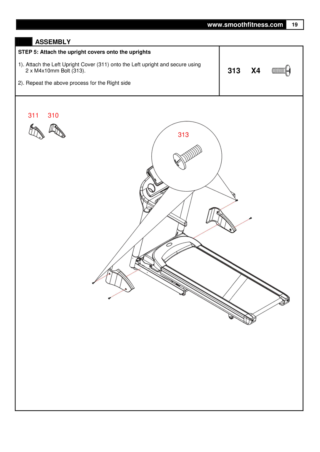 Smooth Fitness 735 user manual 313, Attach the upright covers onto the uprights 