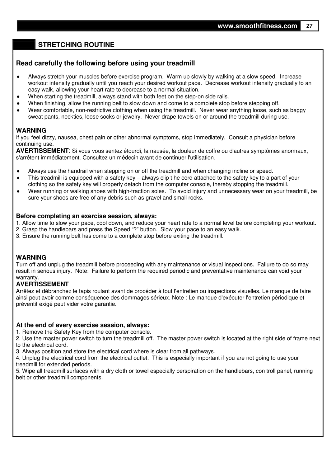 Smooth Fitness 735 user manual Read carefully the following before using your treadmill 