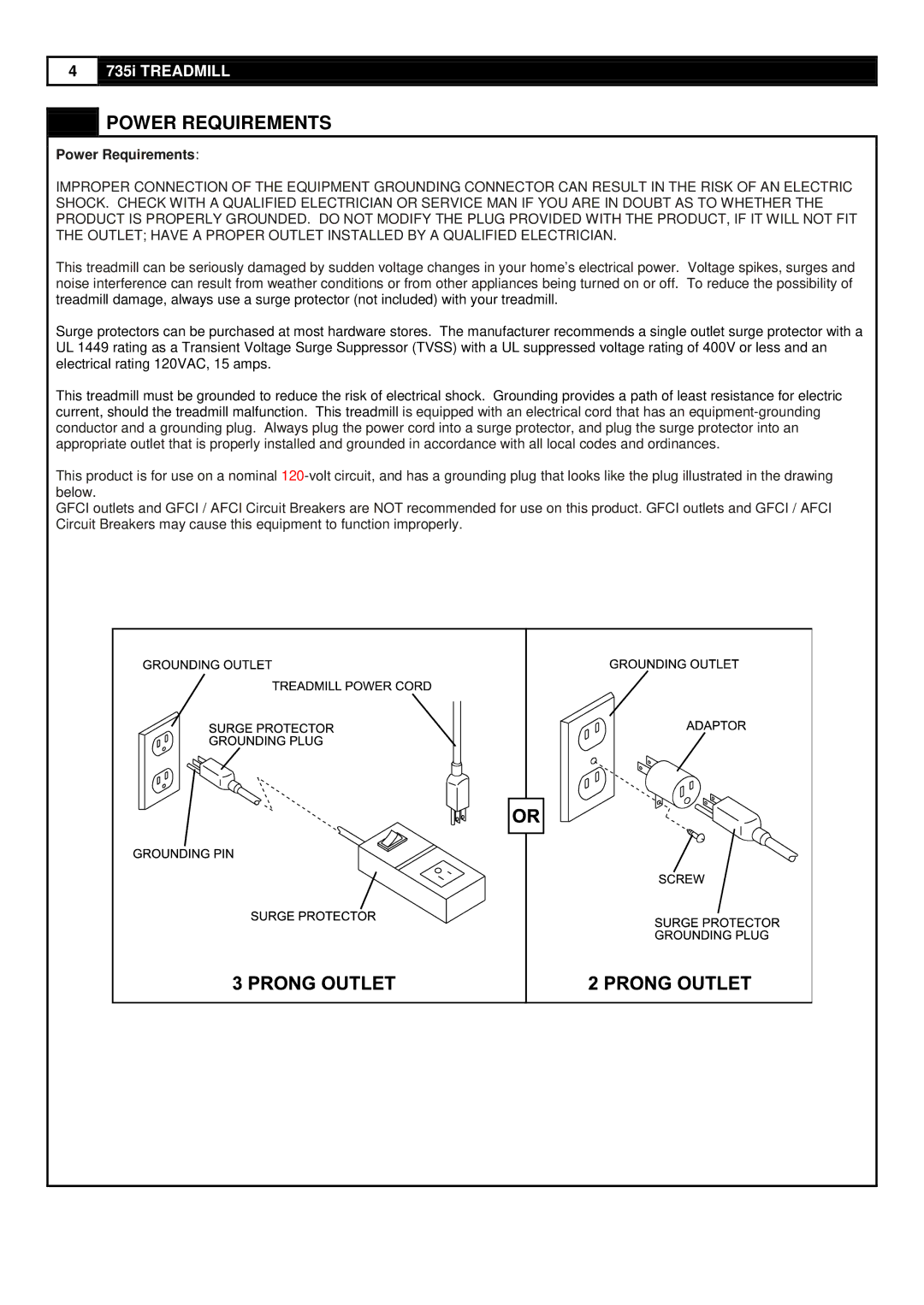 Smooth Fitness 735 user manual Power Requirements 