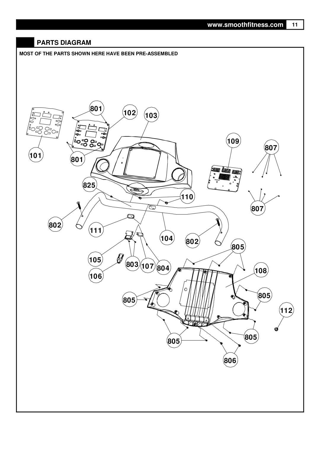 Smooth Fitness 7.6HR PRO user manual Parts Diagram 