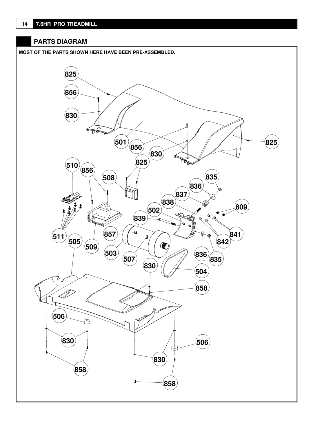 Smooth Fitness 7.6HR PRO user manual Parts Diagram 