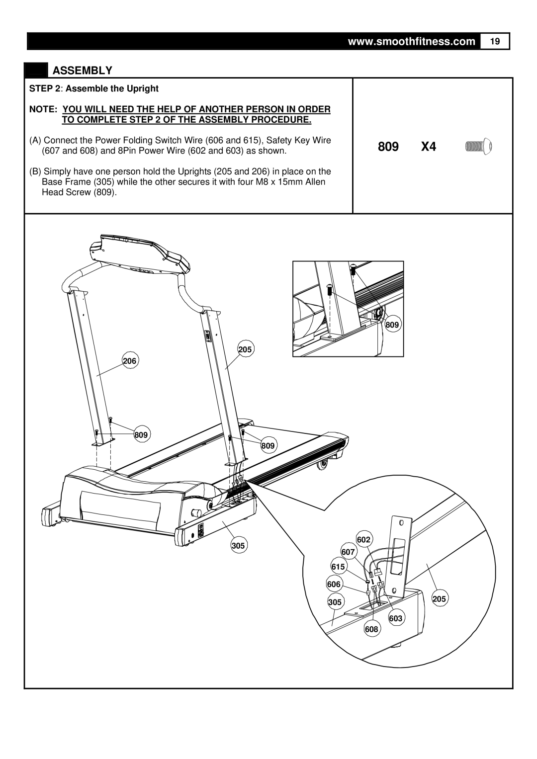 Smooth Fitness 7.6HR PRO user manual 809, Assemble the Upright 