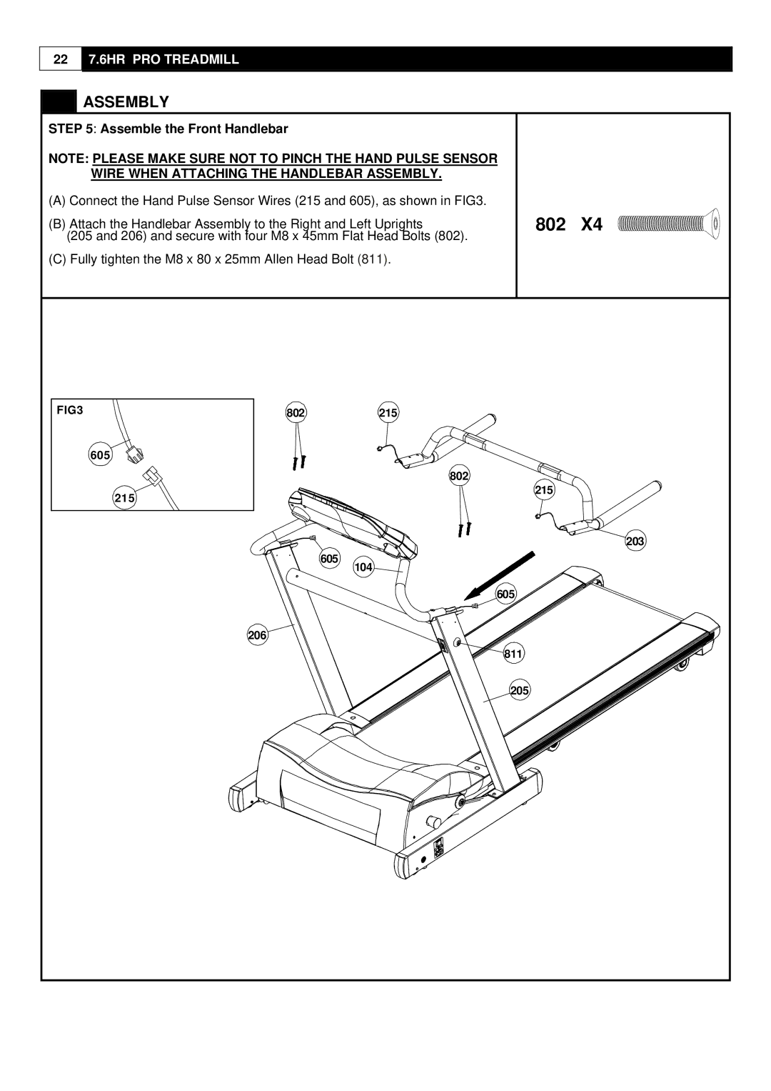 Smooth Fitness 7.6HR PRO user manual 802, Assemble the Front Handlebar 