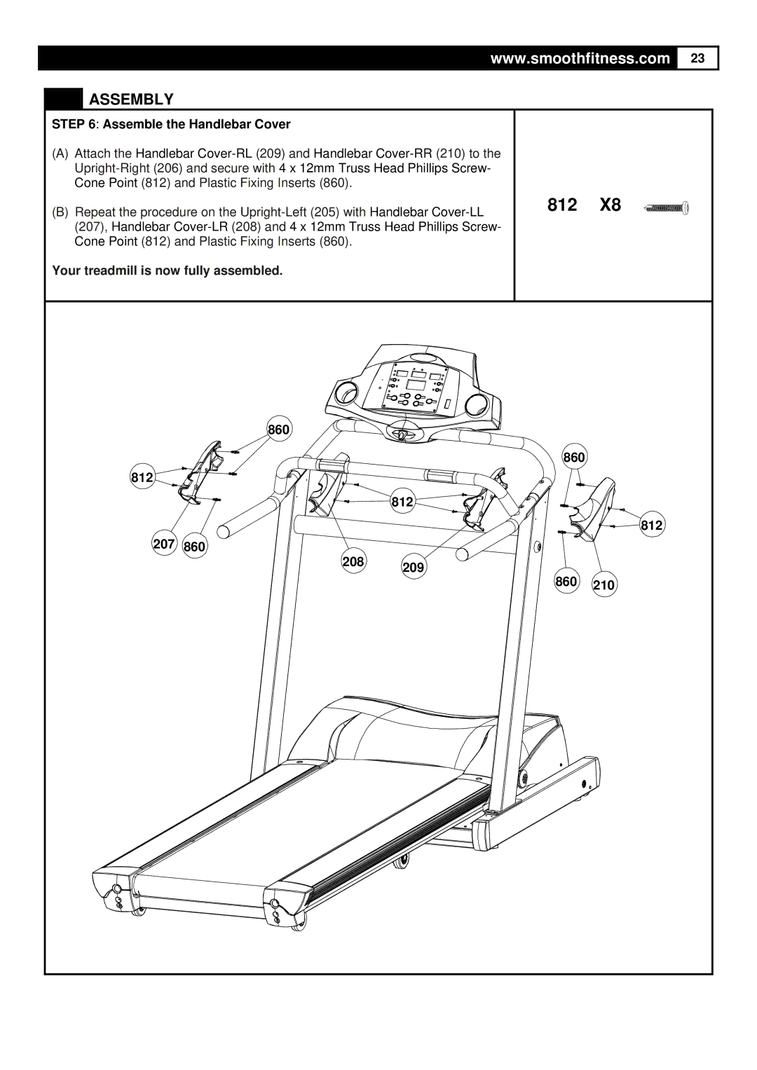 Smooth Fitness 7.6HR PRO user manual 812, Assemble the Handlebar Cover 