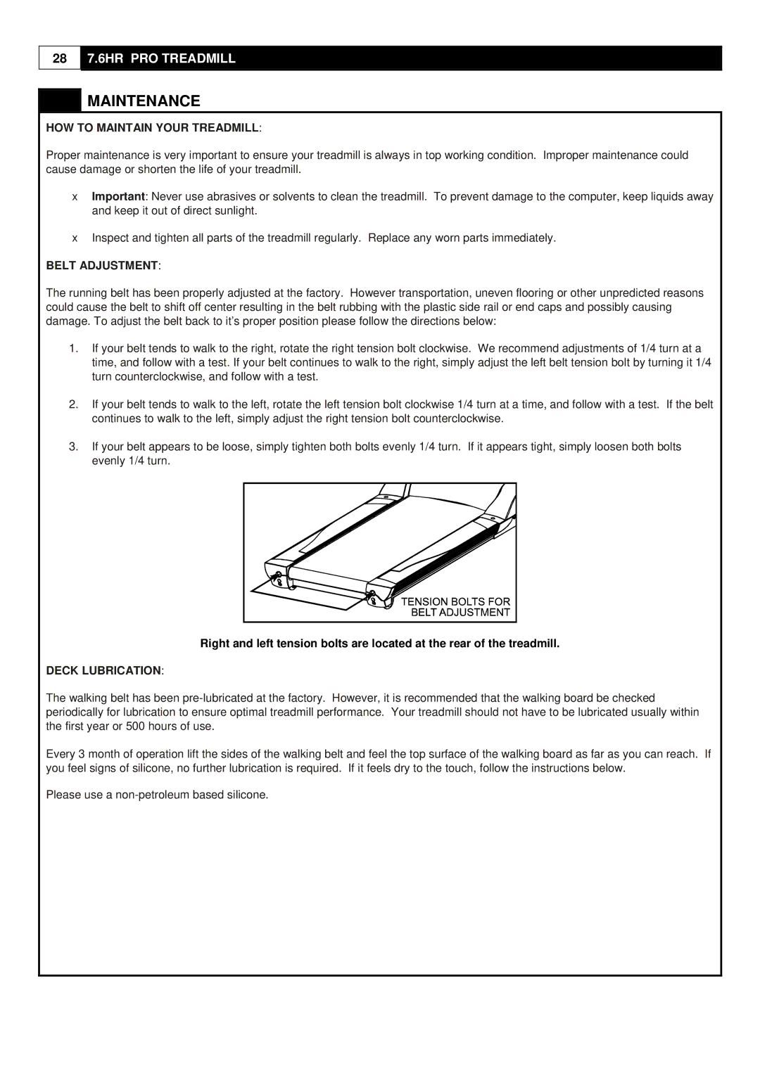 Smooth Fitness 7.6HR PRO user manual Maintenance, HOW to Maintain Your Treadmill 