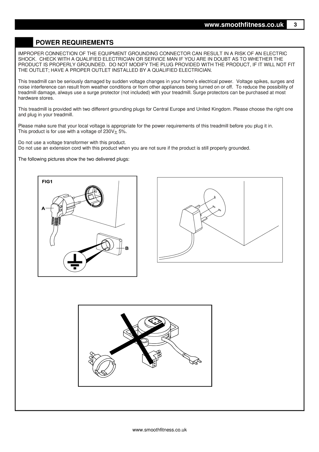 Smooth Fitness 8.25E user manual Power Requirements 