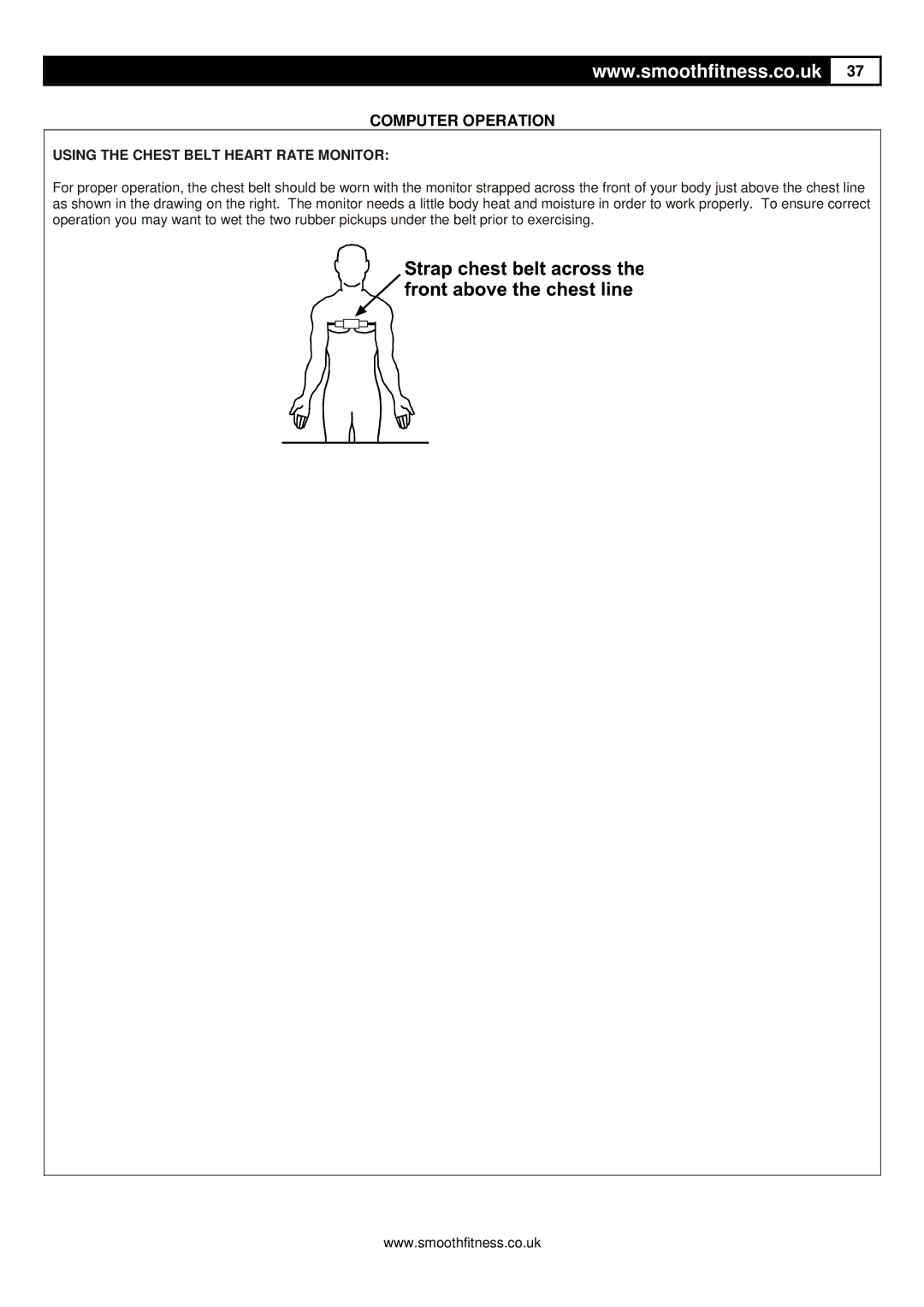 Smooth Fitness 8.25E user manual Using the Chest Belt Heart Rate Monitor 