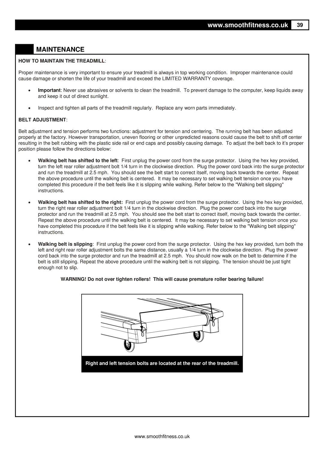 Smooth Fitness 8.25E user manual Maintenance, HOW to Maintain the Treadmill 