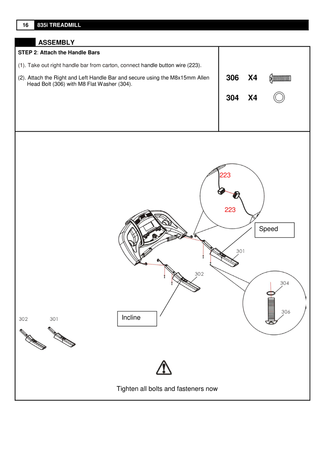 Smooth Fitness 835 user manual Assembly, Attach the Handle Bars 