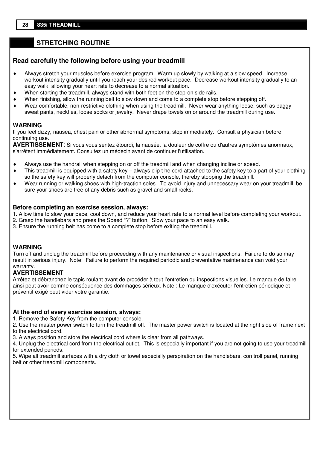 Smooth Fitness 835 user manual Read carefully the following before using your treadmill 