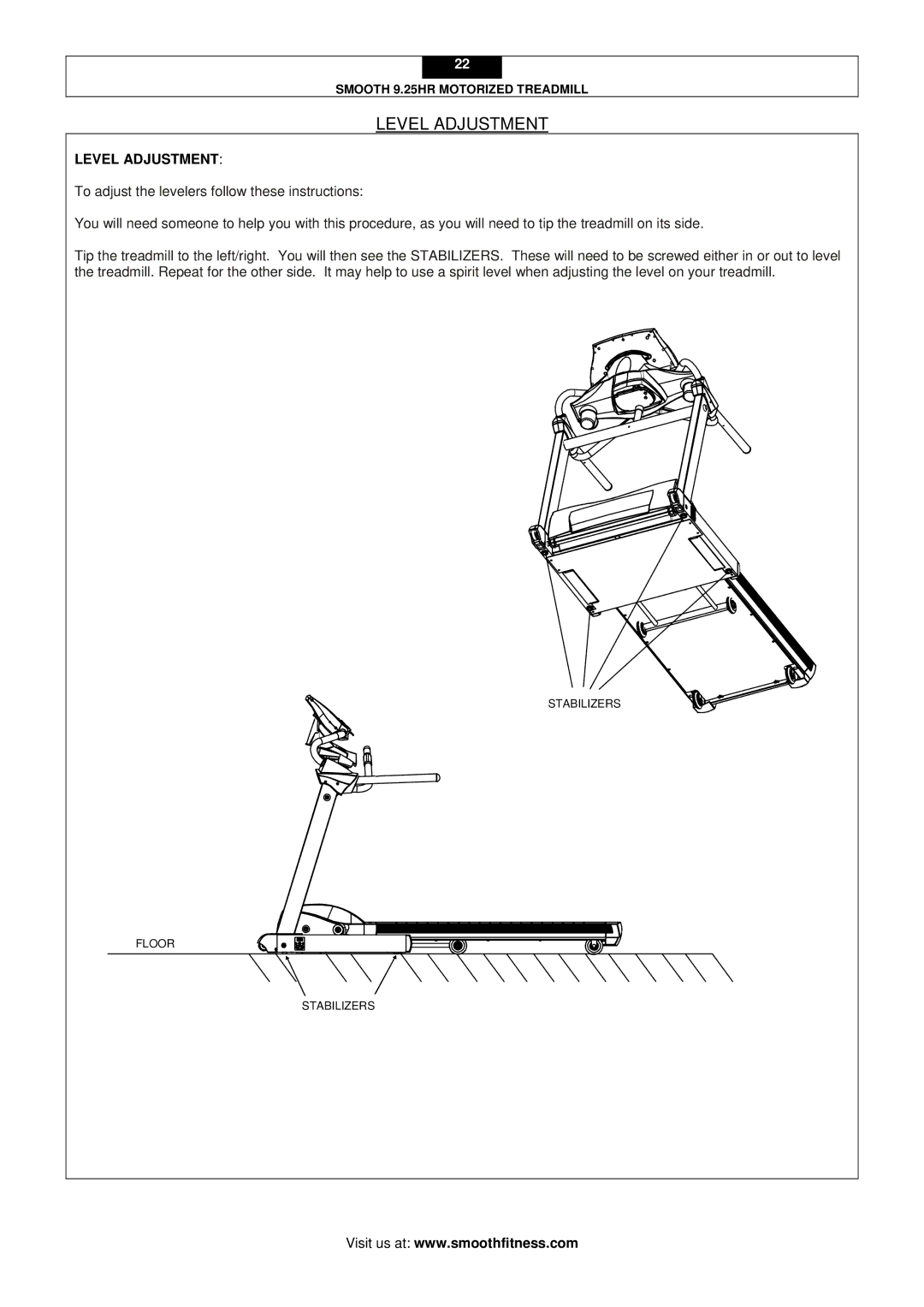 Smooth Fitness 9.25HR user manual Level Adjustment 