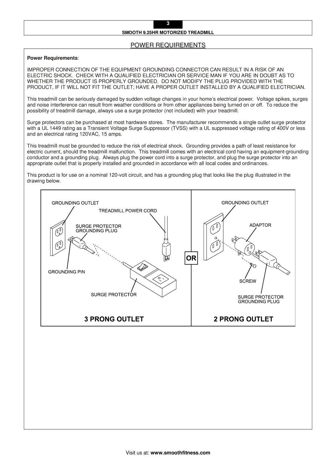 Smooth Fitness 9.25HR user manual Power Requirements 