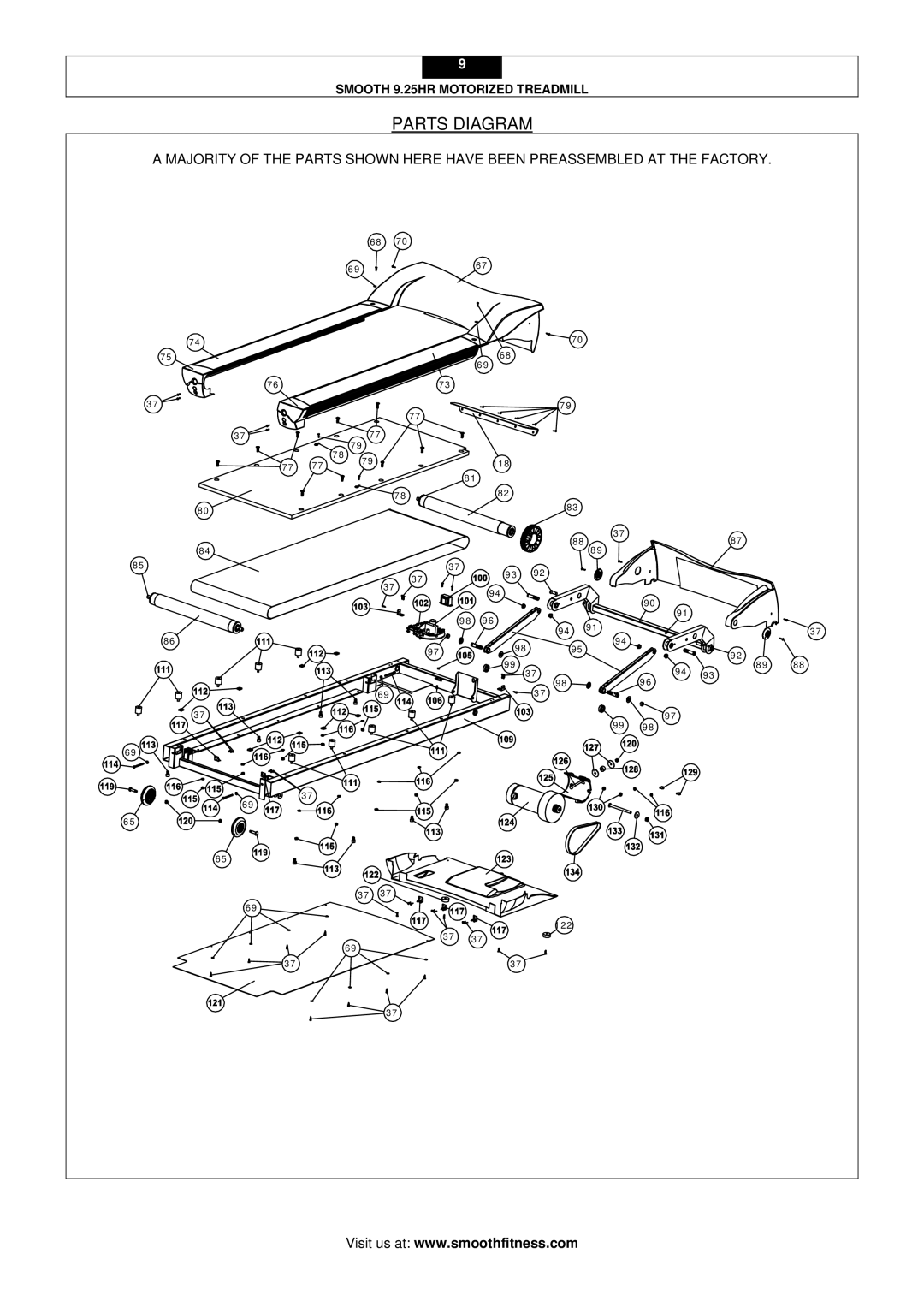 Smooth Fitness 9.25HR user manual Parts Diagram 