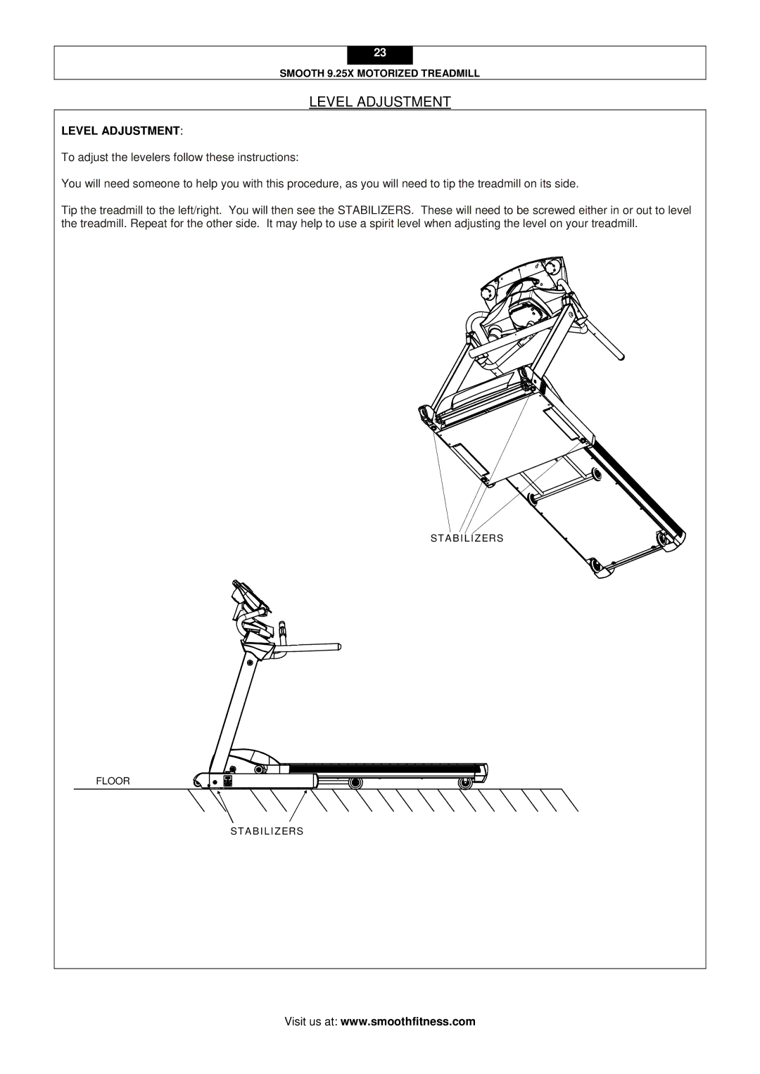 Smooth Fitness 9.25X user manual Level Adjustment 