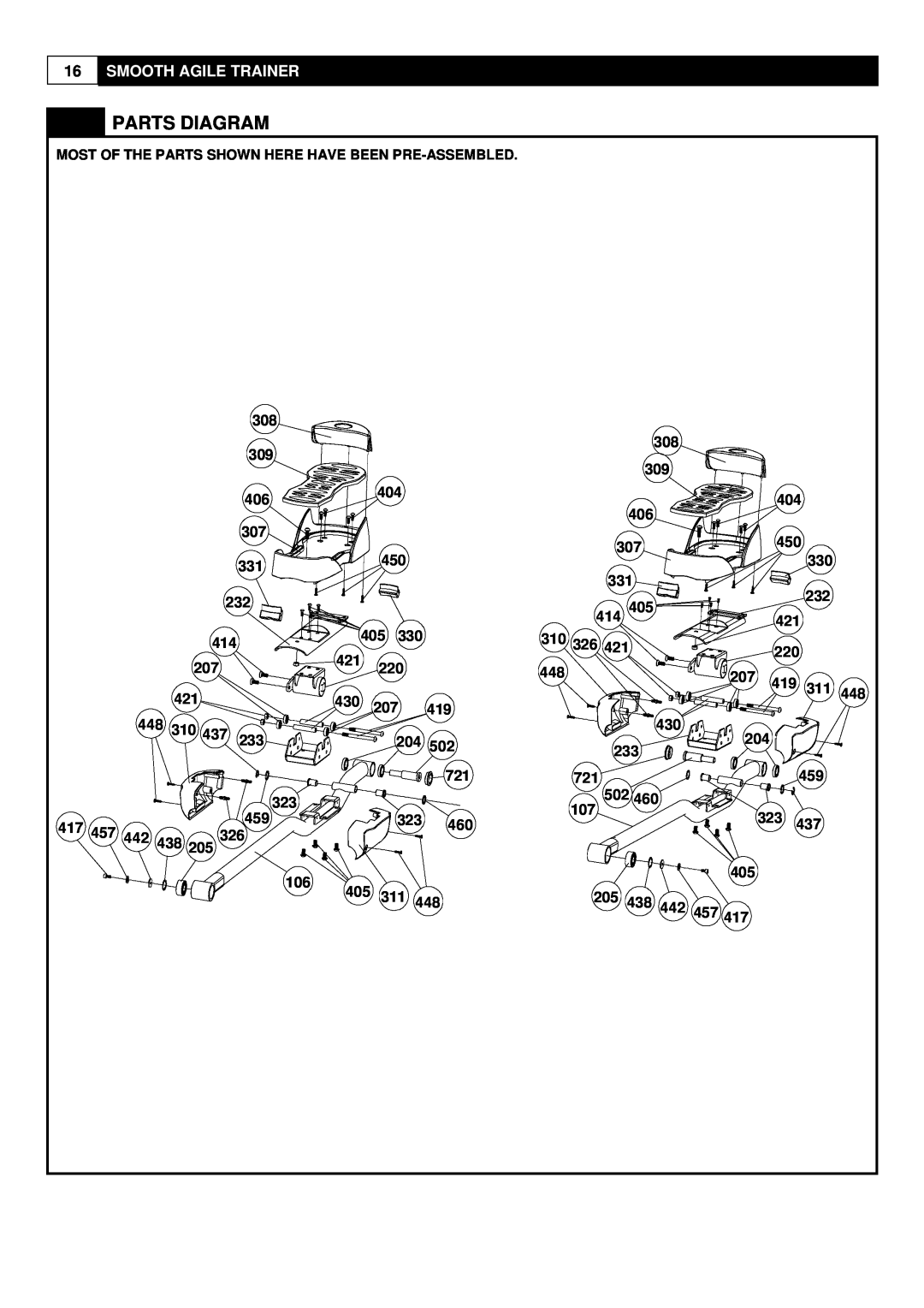 Smooth Fitness 9.25X user manual Parts Diagram, Smooth Agile Trainer, 310 326, 448 310, 457 442 438 205, 205 438 442 457 