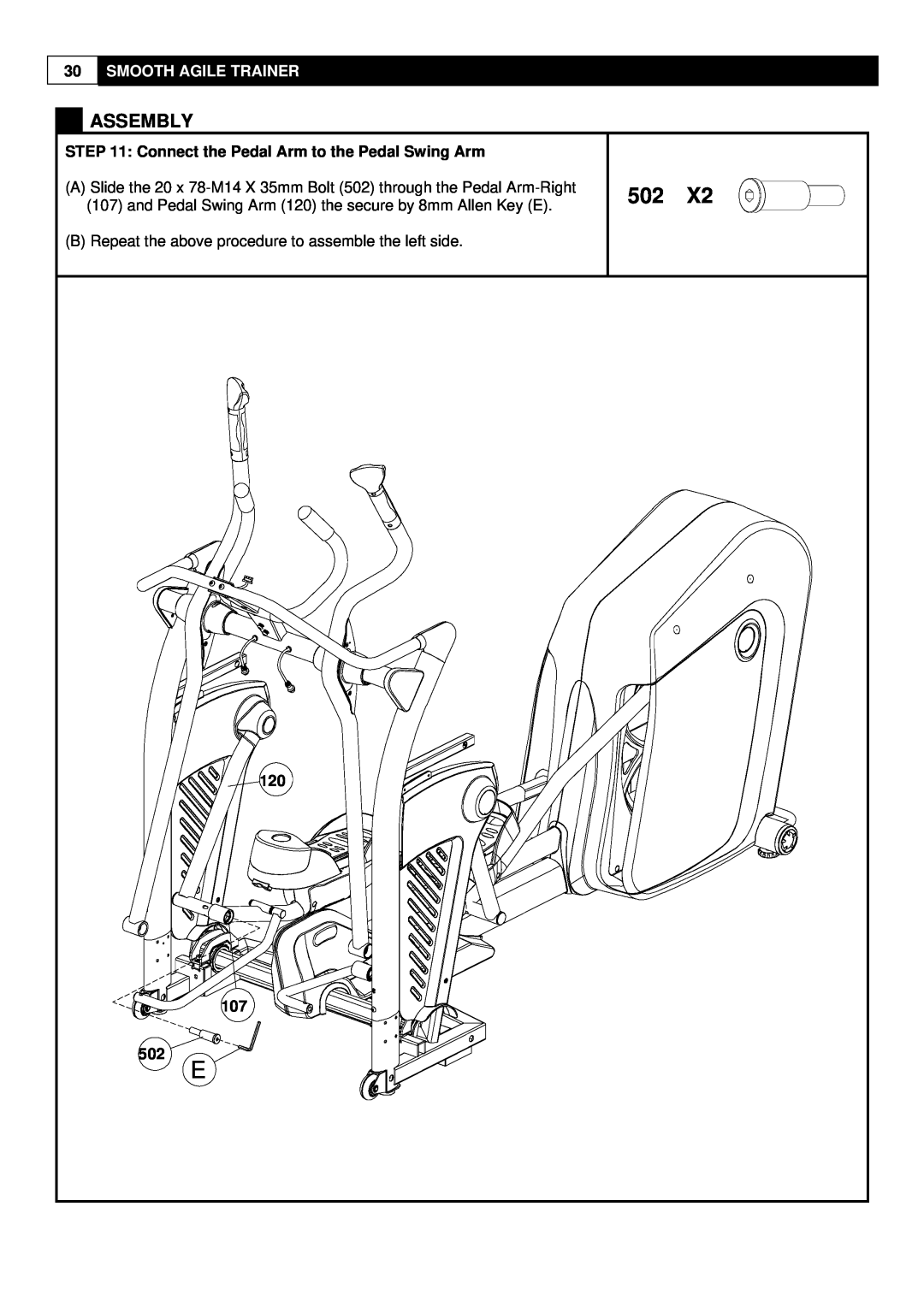Smooth Fitness 9.25X user manual Assembly, Smooth Agile Trainer, Connect the Pedal Arm to the Pedal Swing Arm 
