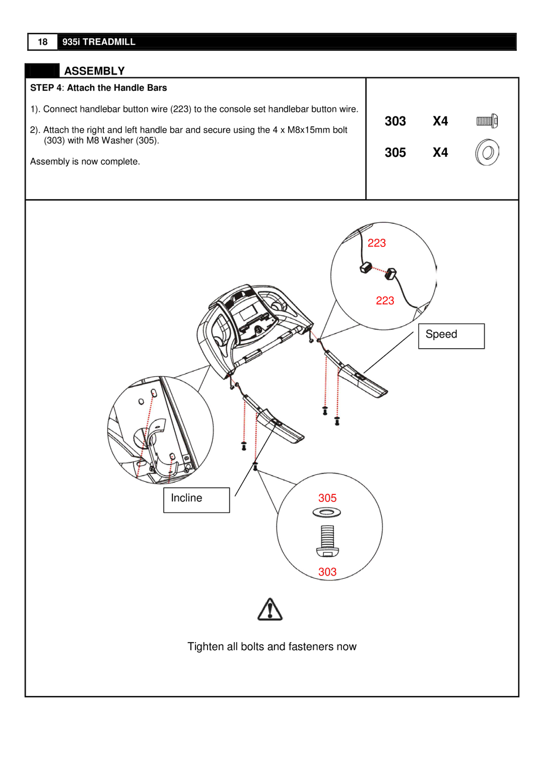 Smooth Fitness 935 user manual Attach the Handle Bars 