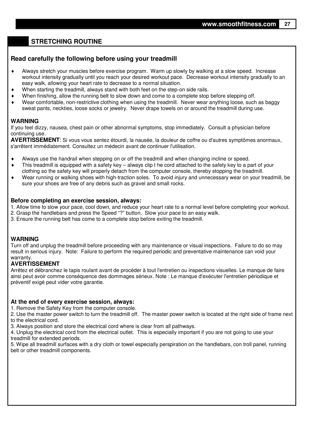 Smooth Fitness 935 user manual Read carefully the following before using your treadmill 