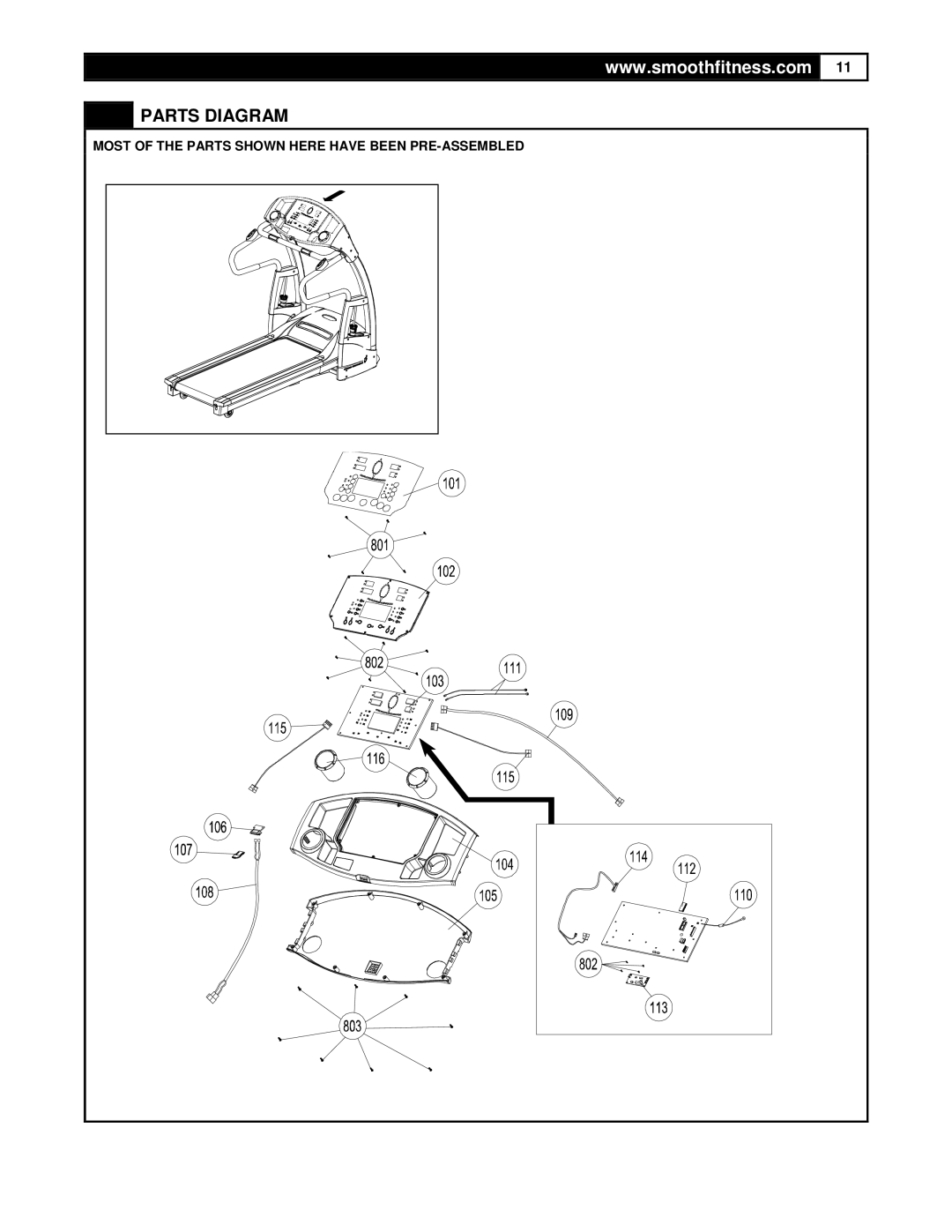 Smooth Fitness 9.35HR user manual Parts Diagram, Most of the Parts Shown Here have Been PRE-ASSEMBLED 