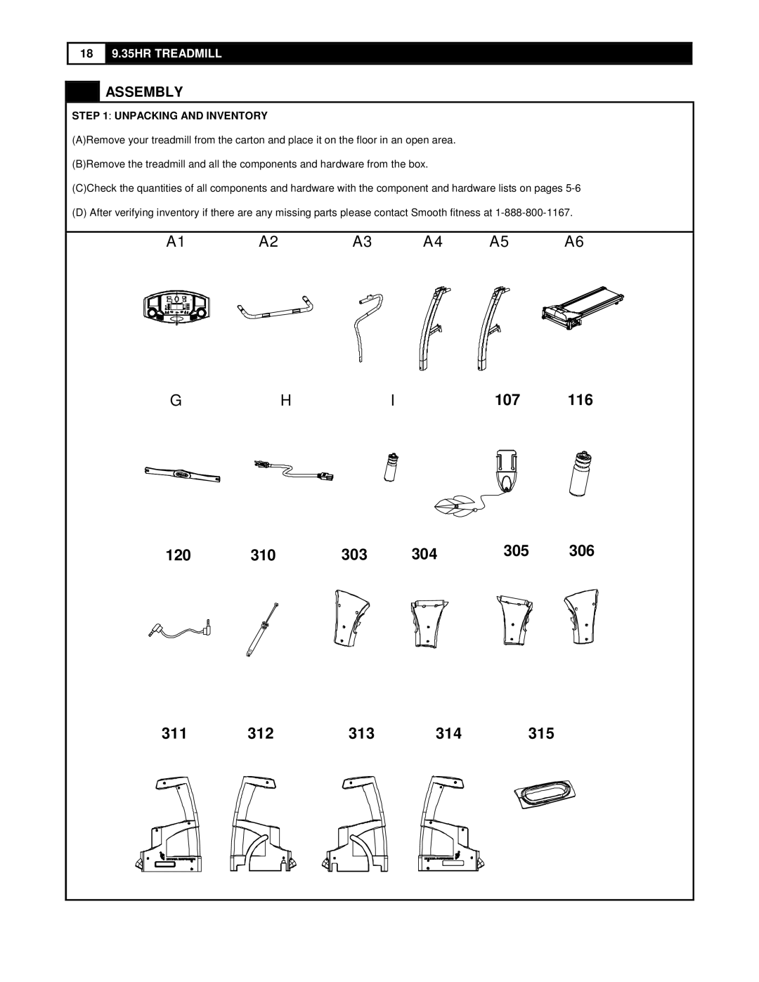 Smooth Fitness 9.35HR user manual Assembly, Unpacking and Inventory 