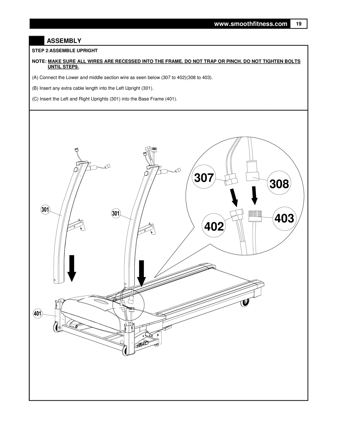 Smooth Fitness 9.35HR user manual 307 308 402 403, Assemble Upright 